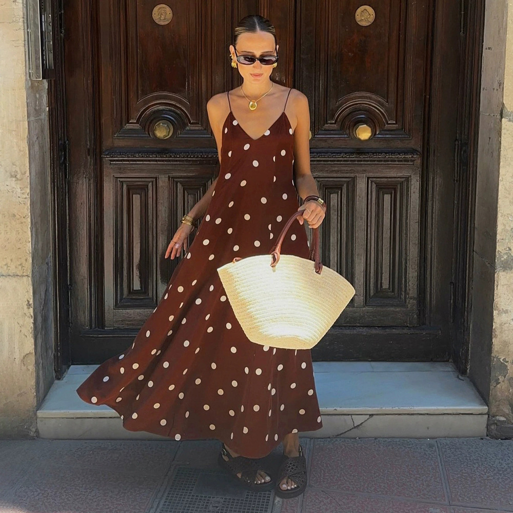 Zara Polka Dot Backless Spaghetti Strap Relaxed Maxi Dress